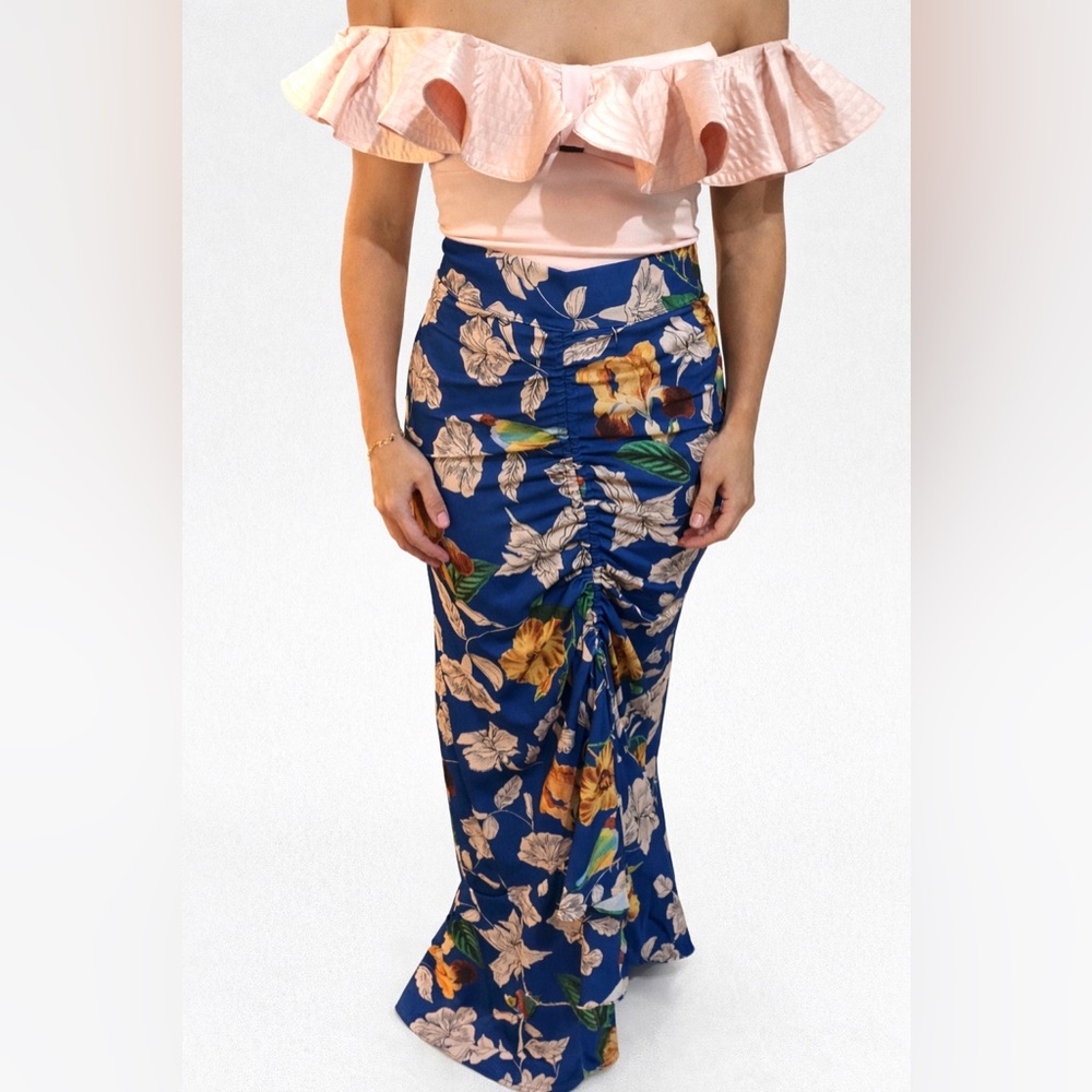 New Floral Blue Maxi Skirt